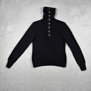 Lauren Ralph Lauren Black Gold Snap Button Turtleneck Sweater Preppy Classic S
